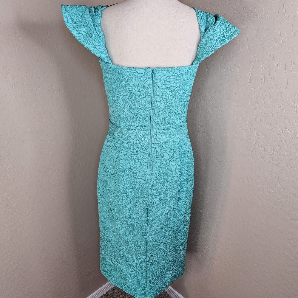Tadashi Shoji Turquoise Women Tulip Off The Shoulder Dress sz 8 Wedding Cocktail - Picture 9 of 16